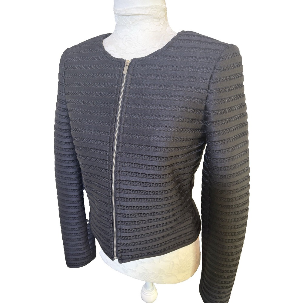 Calvin Klein Textured Black Zip Short Moto Jacket~ 2~Structured Office to Dinner